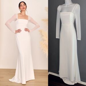 Lulus White Long Sleeve Formal Wedding Gown Party Dress Womens Small